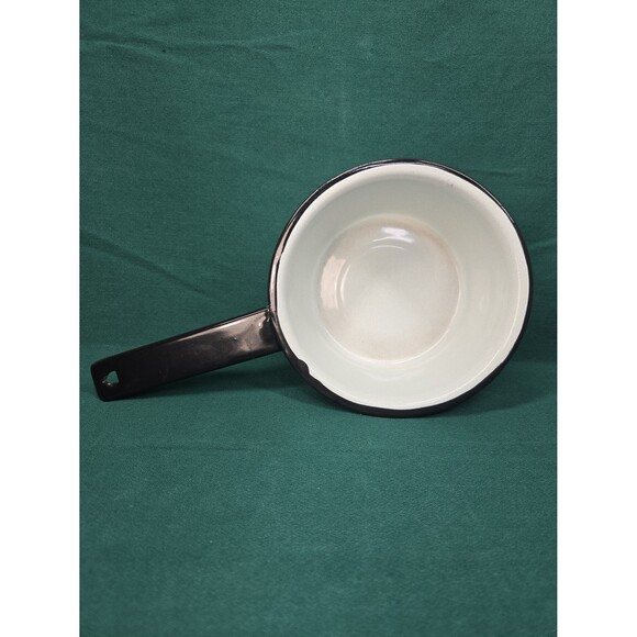 Vintage Enamelware White & Black Enamel 6" Pots Set of 3 with 1 Lid Sauce Soup - Picture 8 of 12